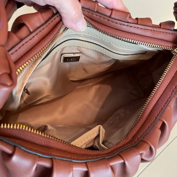 GUESS Los Angeles Small Satchel Faux Leather Cognac color Hand bag-NEW - Picture 5 of 13